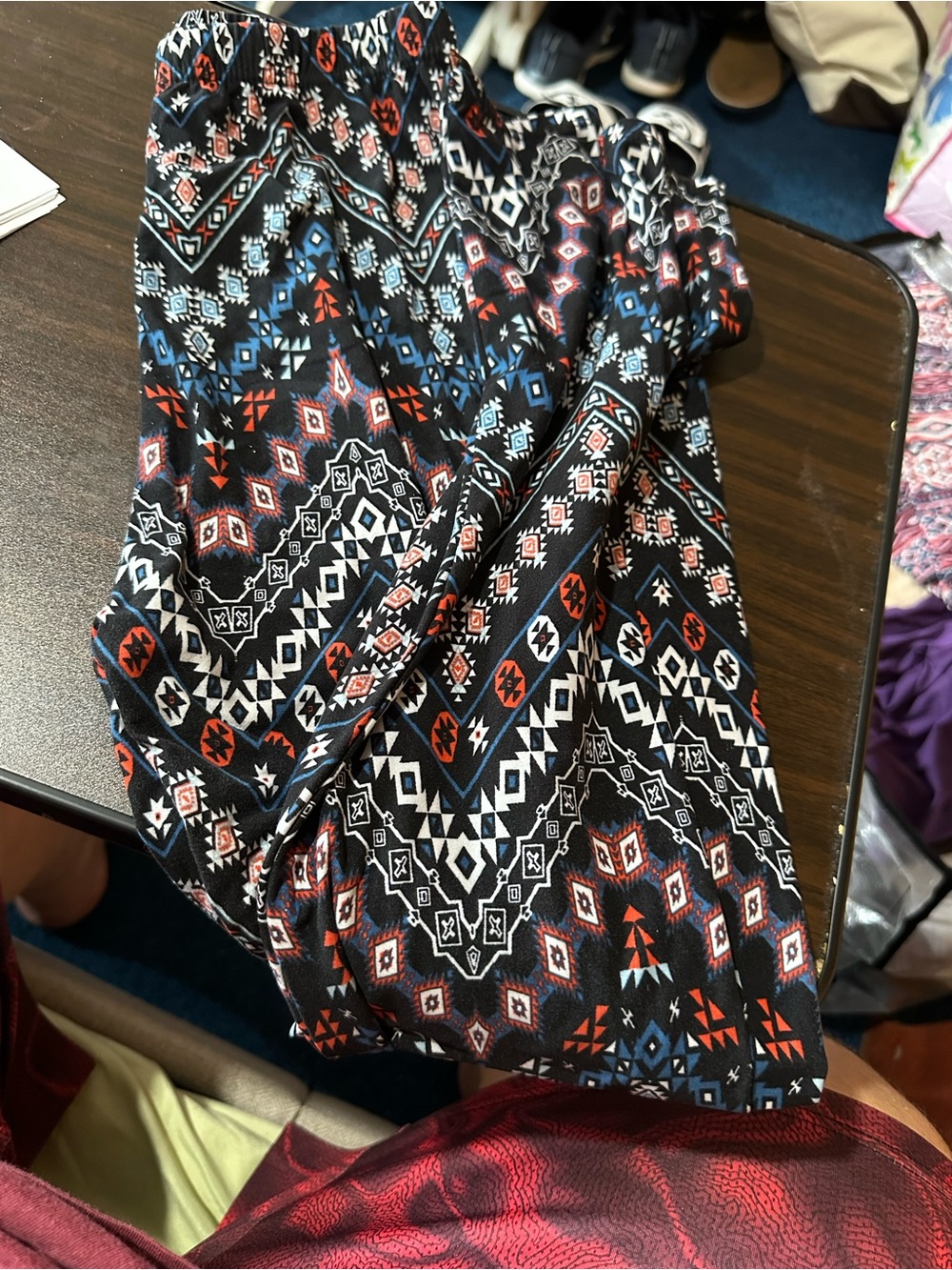 Lildy Black Aztec Print Leggings with Red and Blue Accents